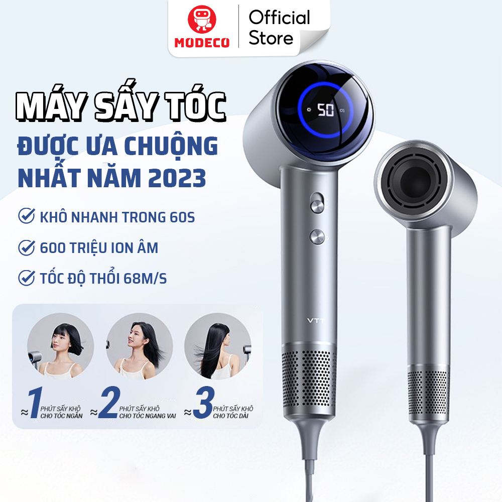 Máy sấy tóc nóng lạnh công suất lớn 1600w modeco - mật độ ion âm 600 triệu, tốc độ gió thổi 68m/s, sấy tóc nhanh khô hơn