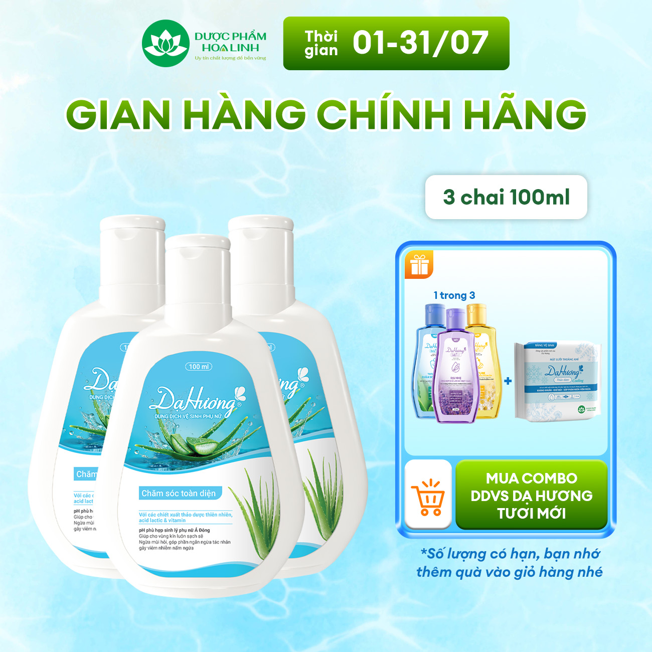 Combo 3 Dung dịch vệ sinh Dạ Hương Chăm sóc toàn diện 100ml
