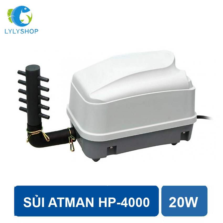 Máy sục sủi thổi khí oxy 10 VÒI Atman HP 4000 (20W - 35L/P) cao cấp, tặng 10 đá sủi + 10m dây cho hồ bể cá cảnh