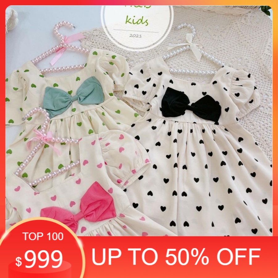 Đầm bé gái nơ lớn chấm bi xinh xắn dễ thương xanh hồng bé gái 8 - 18kg