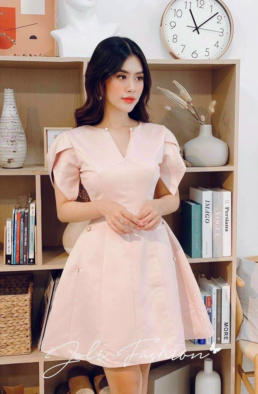 Đầm nữ đầm tay cánh hồng đính cườm dễ thương