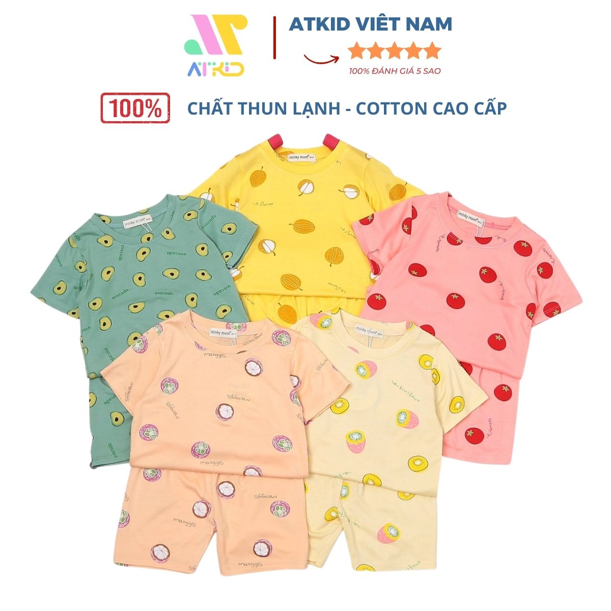 Bộ cộc tay họa tiết trái cây cho bé trai bé gái chất liệu cotton thun lạnh cao cấp ATKID Việt Nam