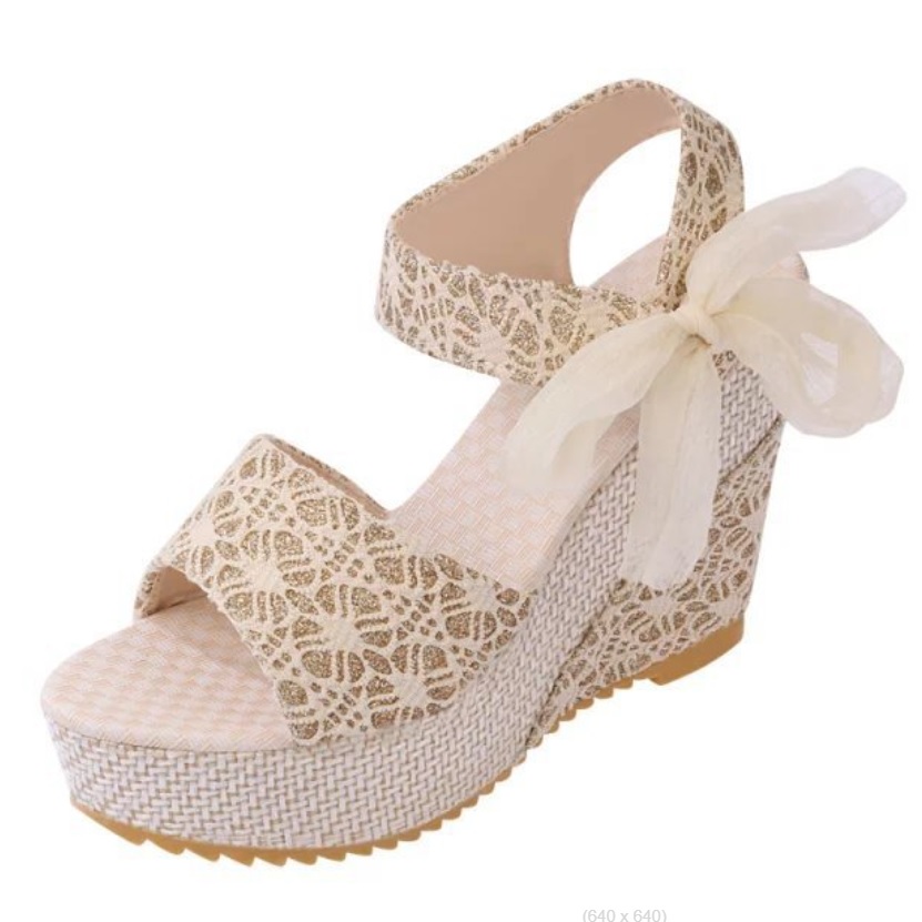 [HCM]Giày Đế Xuồng Nữ Thắt Nơ Sành Điêu Cao Gót Nữ 9 Phân Màu Kem ADORA- GN300