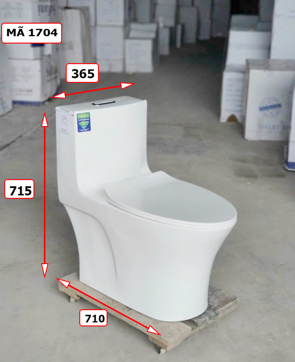 Bồn cầu liền khối 1 khối 1704 xả xoáy kết hợp xả đẩy nước mạnh men nano cao cấp
