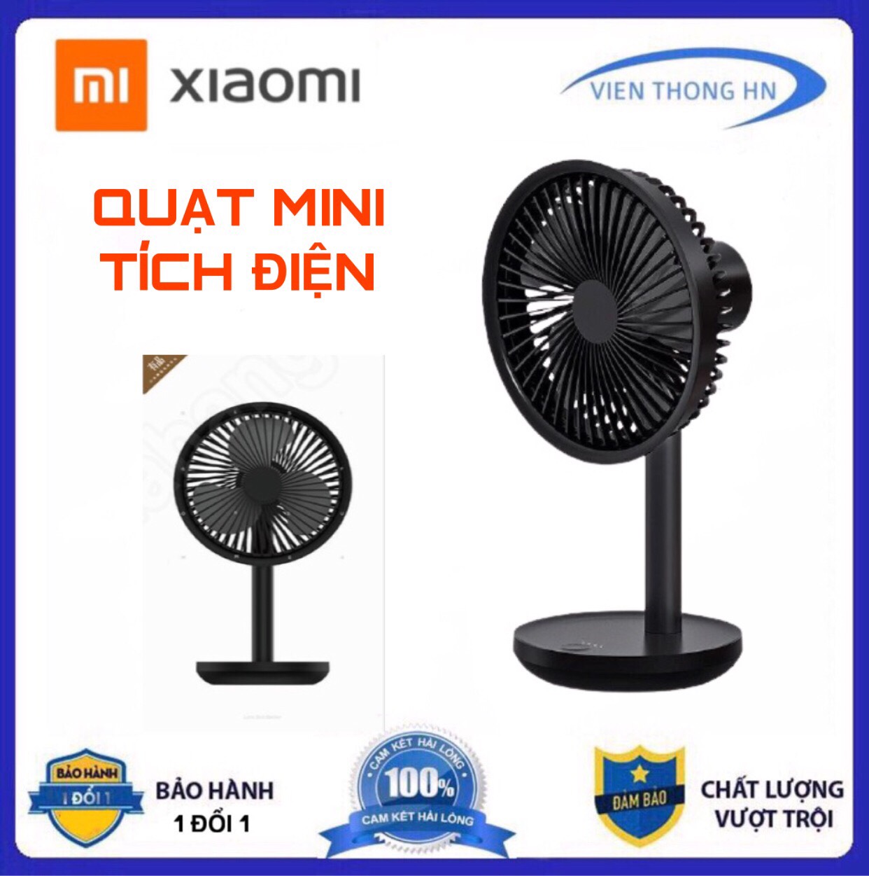 Quạt tích điện mini Xiaomi Solove F5 để bàn tiện lợi sạc pin dùng 12h - vienthonghn