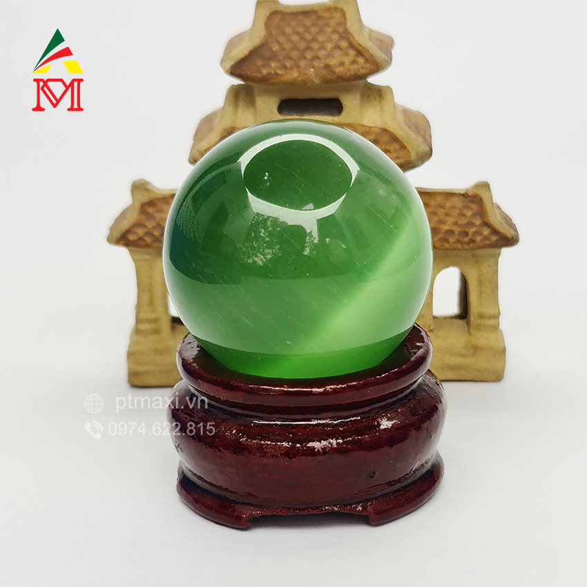 Quả cầu phong thủy để bàn cỡ nhỏ đá mắt mèo xanh lục