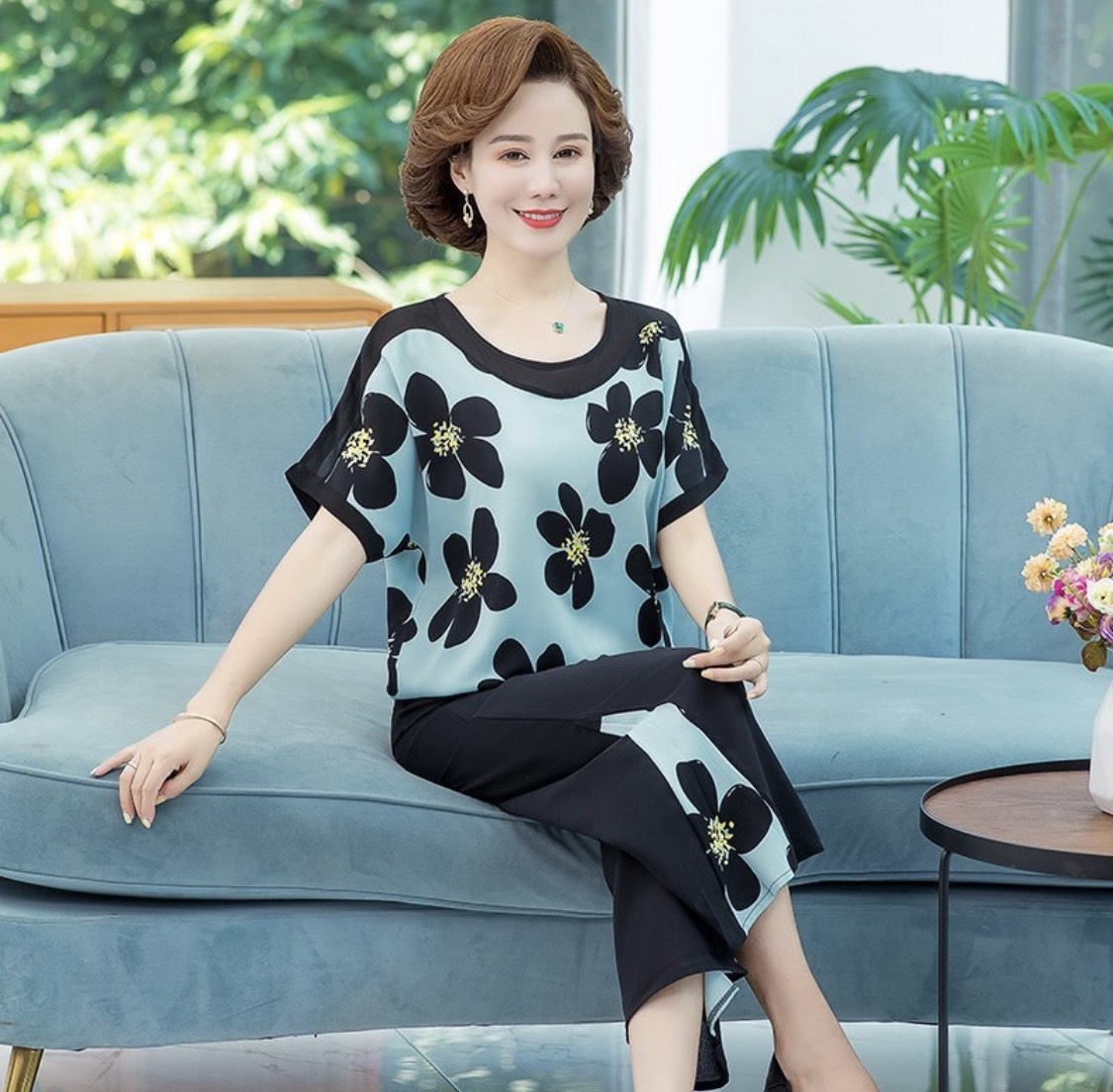 Bộ quần áo trung niên cho mẹ / Bộ đồ ống rộng cho mẹ U50