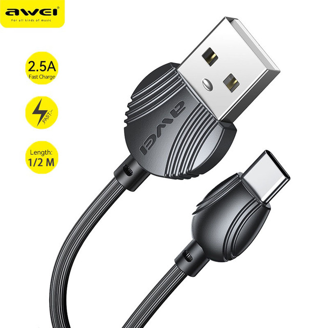 Awei CL-61/62/63 Cáp dữ liệu Micro Type C Lightning sang USB Sạc nhanh 2.5A Đồng nguyên chất Chất liệu TPE Cáp dây bện điện thoại 1M/2M cho iphone 13 12 pro Huawei Xiaomi oppo Samsung ipad
