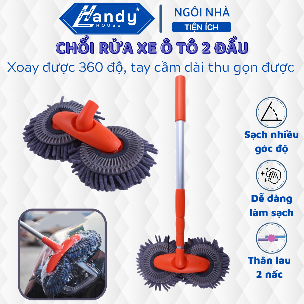 Chổi rửa xe ô tô - Cây lau rửa xe hơi xoay được 360 độ hai đầu tay cầm dài thu gọn được tiện lợi - Chổi lau thành và nóc xe ô tô