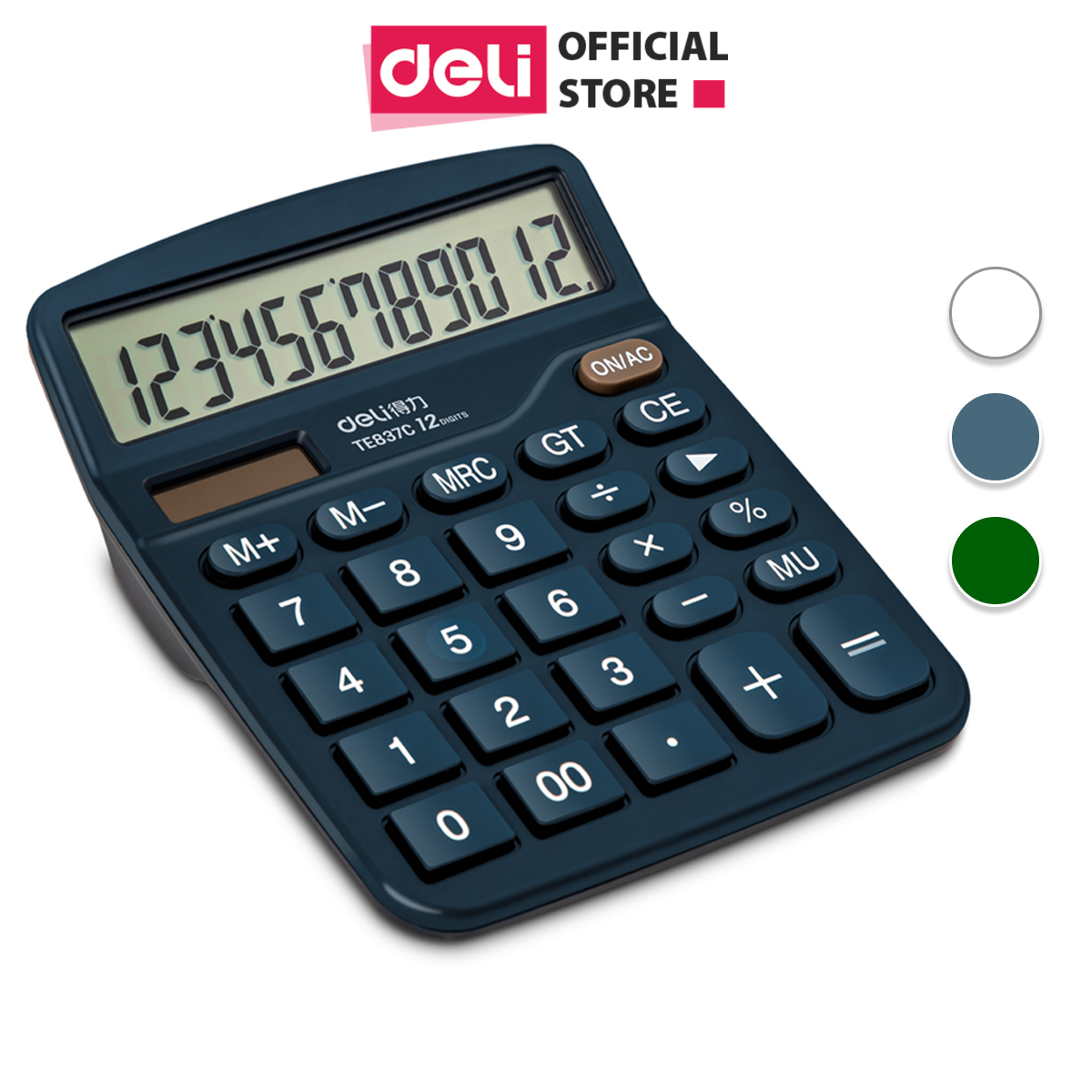 Máy tính cầm tay để bàn 12 số Deli pin tiểu AA - 2 dòng - E837/EM221