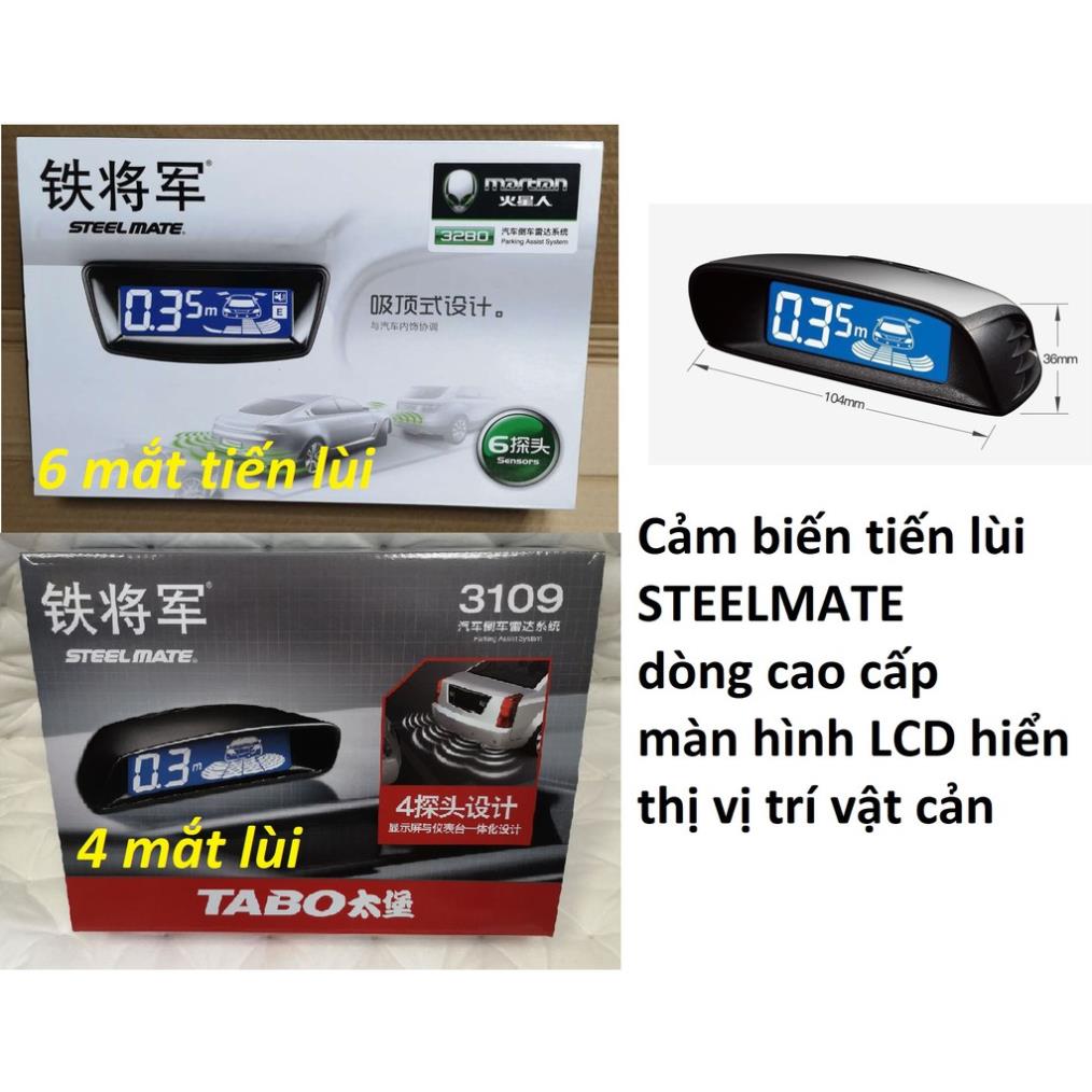 Cảm biến lùi tiến Steelmate 4 mắt 6 mắt màn LCD hiển thị vị trí vật cản cho xe hơi ô tô dòng cao cấp