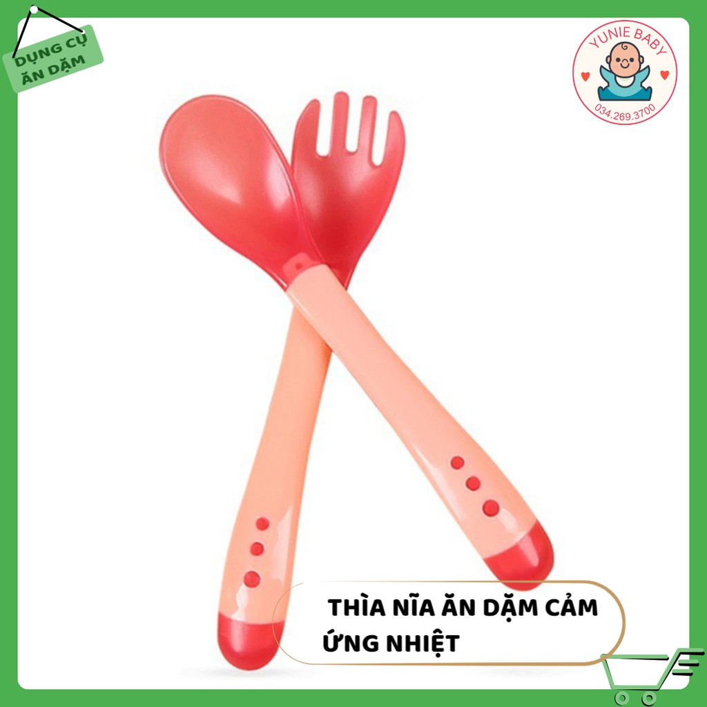 Bộ muỗng nĩa silicon cảm ứng nhiệt cho bé