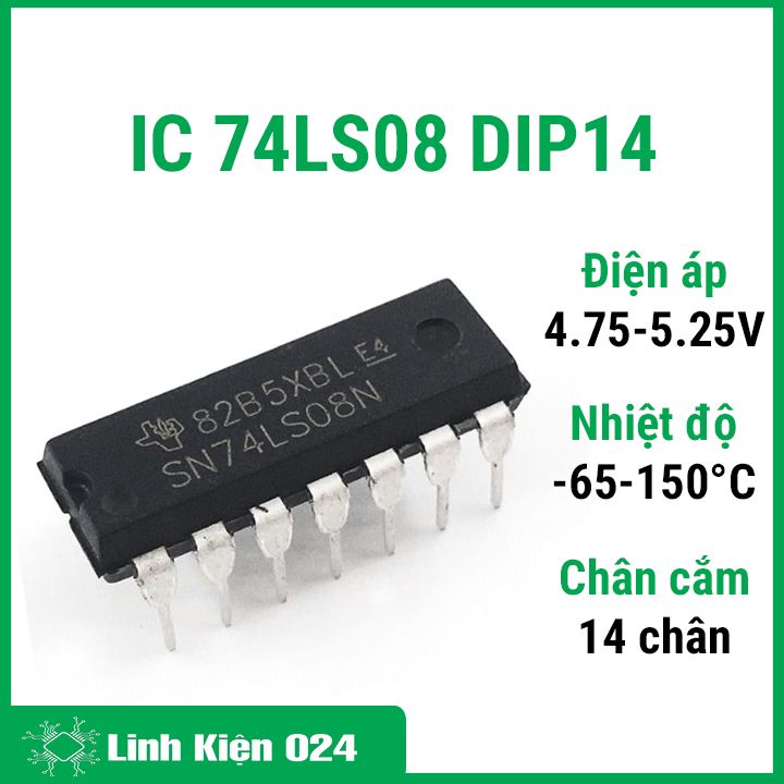 Ic 74ls08 dip14 bốn cổng and trong chip, mỗi cổng hai đầu vào