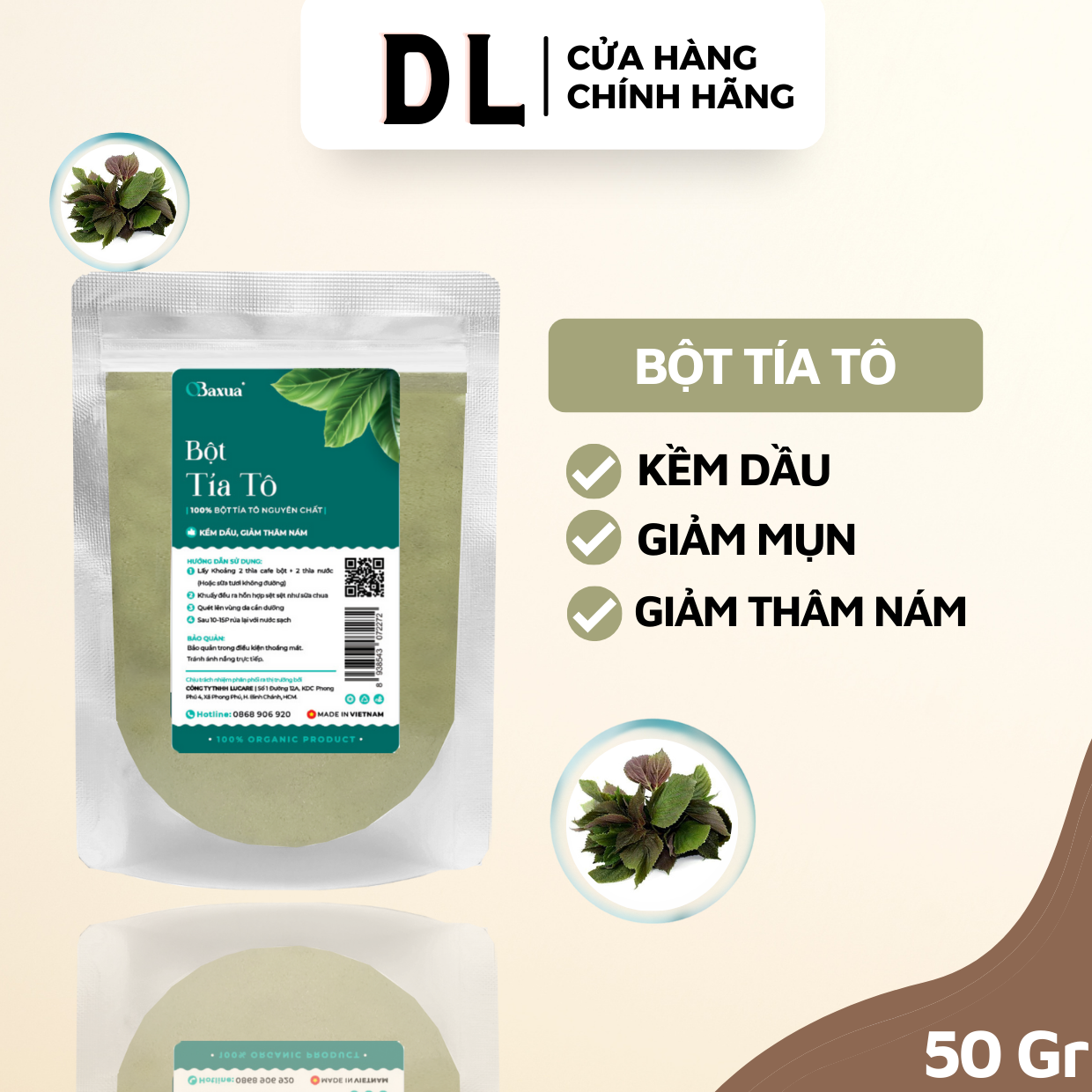 Bột lá tía tô nguyên chất 100% Organic 50Gr