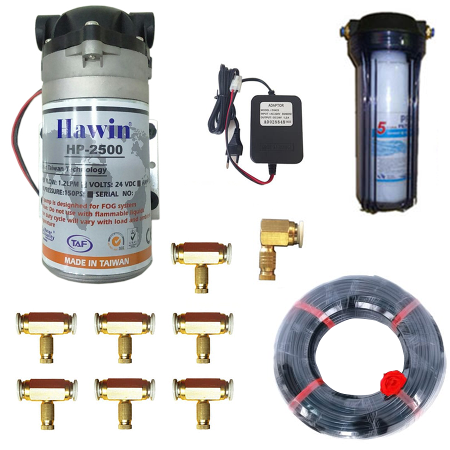 Combo từ 5, 8, 10 đến 80 béc hệ thống phun sương làm mát quán ăn, cafe gồm đủ phụ kiện