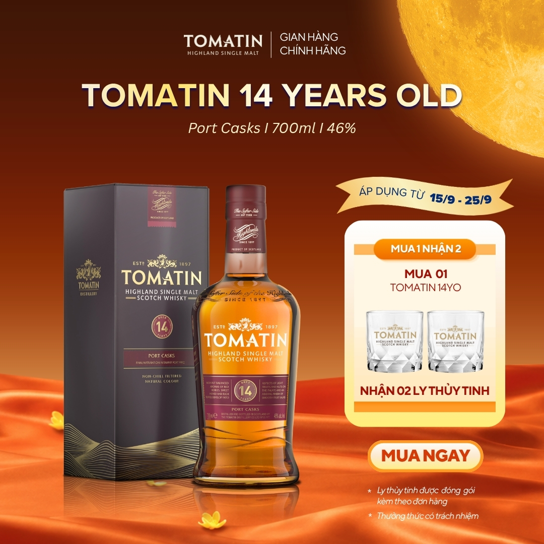 Rượu TOMATIN Highland Single Malt Scotch Whisky 14 YO Nồng Độ Alc 46% 700ml [Có kèm hộp]