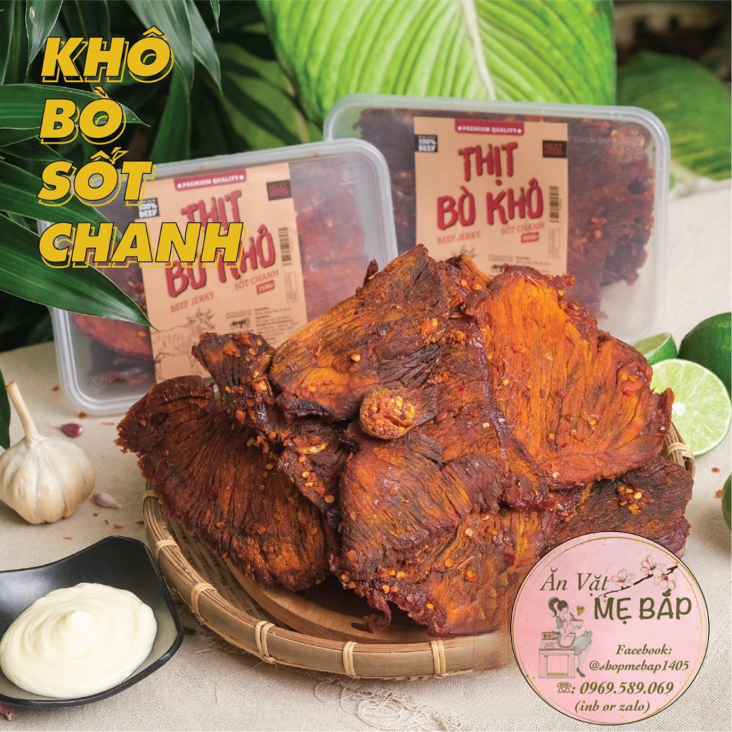 Khô Bò Rim Tẩm Vị Sốt Chanh Ớt 250g - 1000% thịt bò sạch, màu tự nhiên - Tặng Kèm Sốt Phô Mai