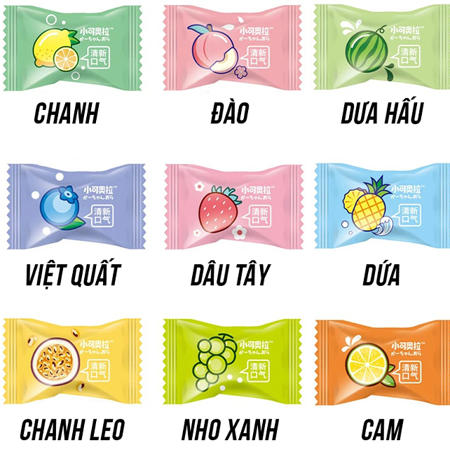Kẹo ngậm trái cây Vitamin C mát lạnh bạc hà thơm miệng gói 100g, 300g