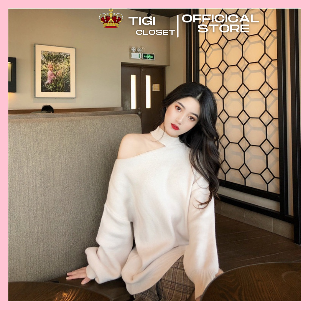 Áo len nữ khoét vai sexy, áo nỉ kiểu cho chị em đi chơi tigi closet