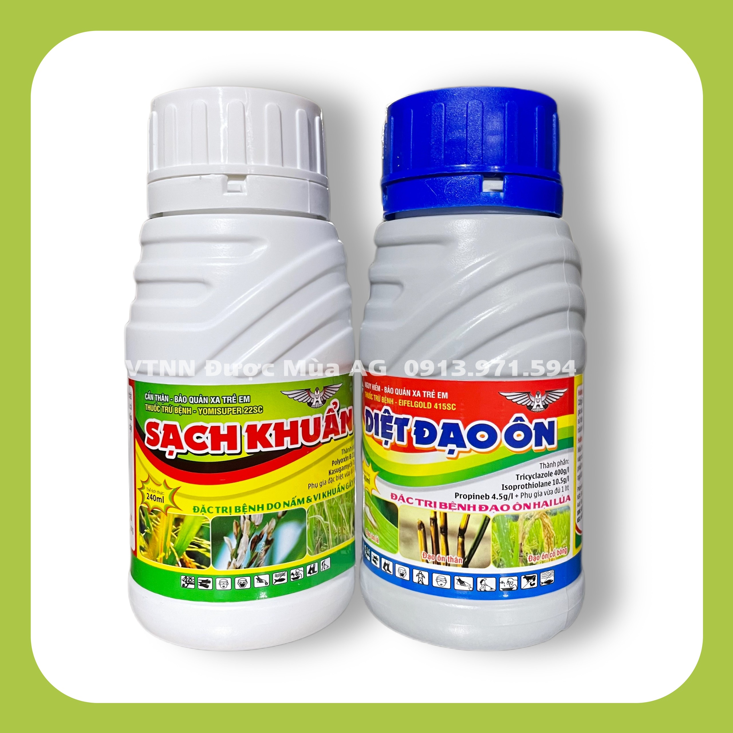 Cặp diệt đạo ôn & sạch khuẩn 5 trong 1 - thuốc phòng, trừ bệnh đạo ôn lá/cổ bông/thân trên lúa - vtnn được mùa