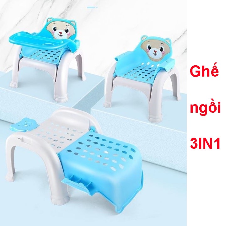 Ghế ăn dặm kiêm ghế gội đầu đa năng 3 in 1 hình gấu cho bé