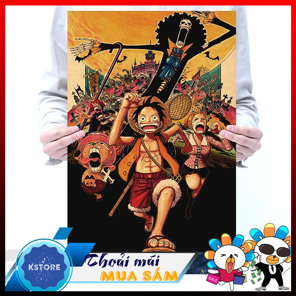 [A081] Tranh Giấy treo tường - Poster trang trí nhân vật hoạt hình One Piece  - Tranh giấy kraf vàng dai và bền - Poster Bar Phòng Trẻ Em Trang Trí Nội Thất Truyện Tranh one piece Retro Giấy Kraft Tranh 50.5x35c