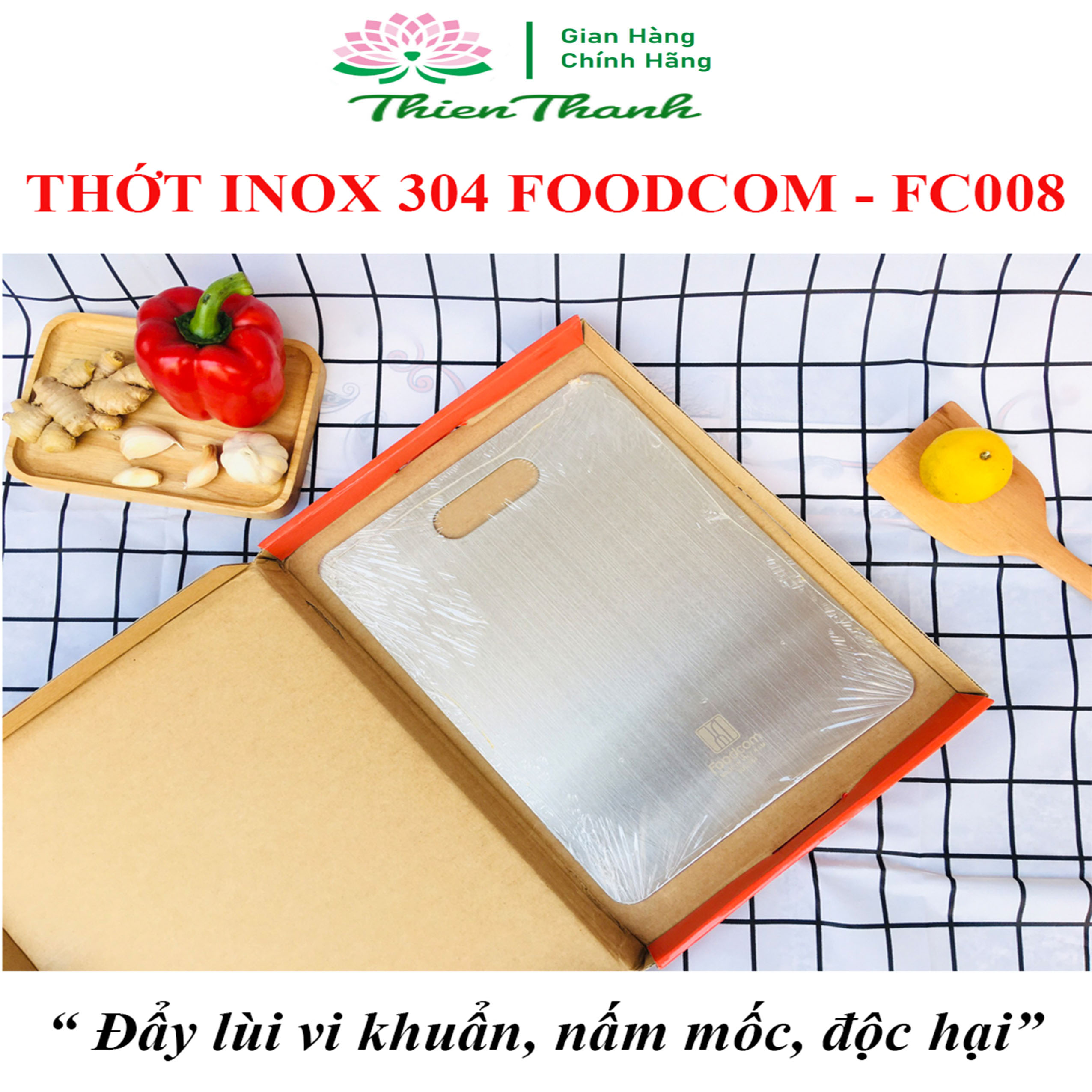 [HCM][Foodcom xuất Nhật] Thớt inox 304 Foodcom kháng khuẩn chống mùi hàng Việt Nam chất lượng cao trọn đời không hoen gỉ size 30 và 33cm