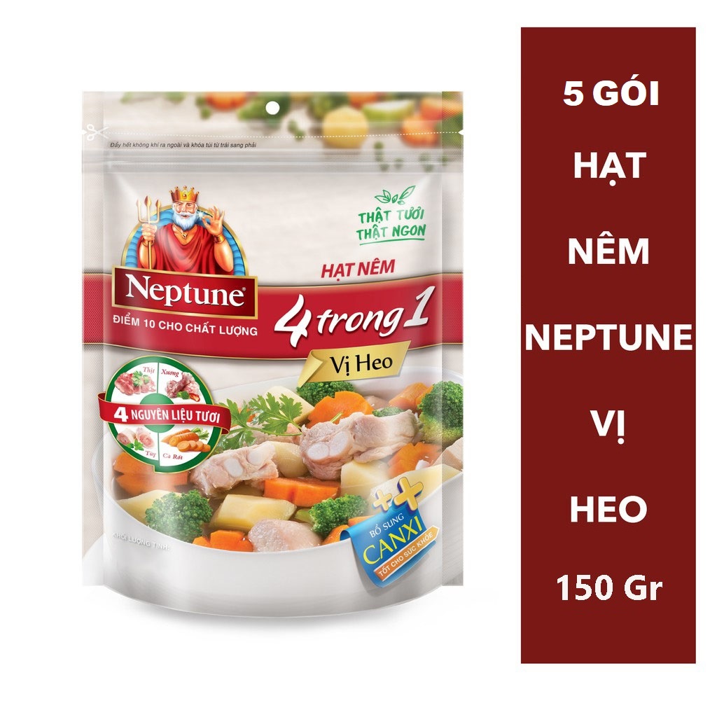 Combo 5 gói hạt nêm neptune 150g vị thịt heo 4 trong 1