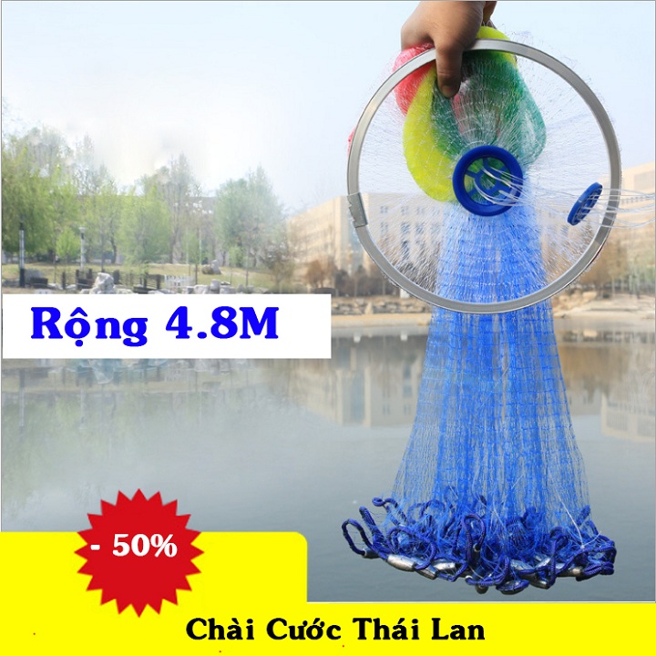 Chài Đánh Cá 7 Màu Cao Cấp. Chài Đánh Cá Thái Lan Rộng 4,8 Mét