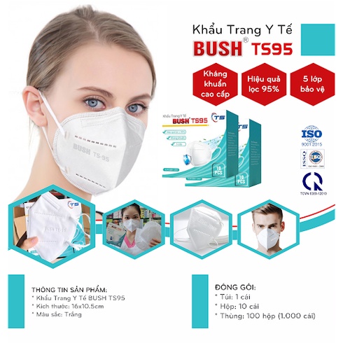 [HỘP 10 CÁI] Khẩu trang N95 BUSH TS95 hàng chính hãng công ty, chống bụi mịn và kháng khuẩn