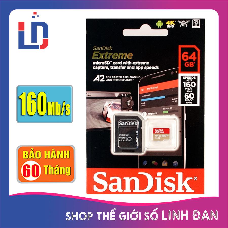 Thẻ nhớ Micro SD Sandisk Extreme A2 64GB U3 4K 160MB/s - A2 64
