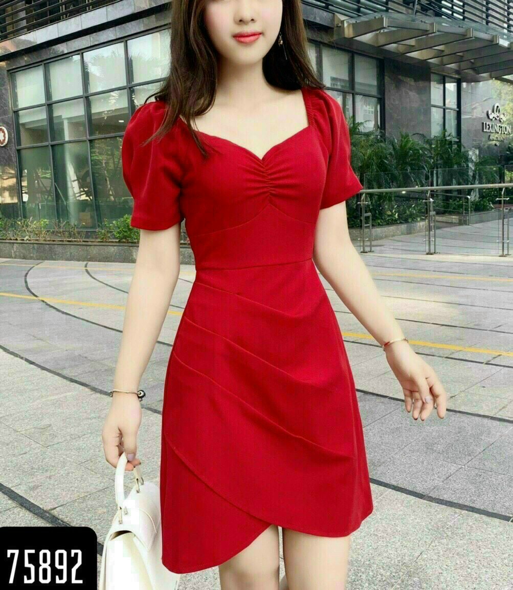 Đầm nữ xếp li ngang hông cup ngực tay bèo