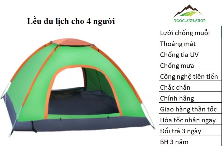 Lều du lịch 4 người tự bung, lều trại tự bung 4 người chỉ sau 5 giây