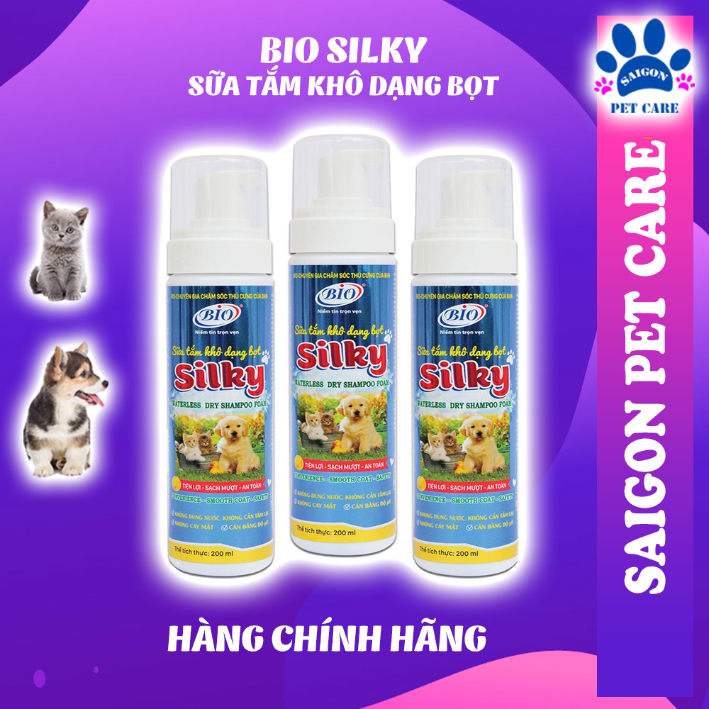 Sữa tắm khô chó mèo Bio Silky, xà bông khô dạng bọt