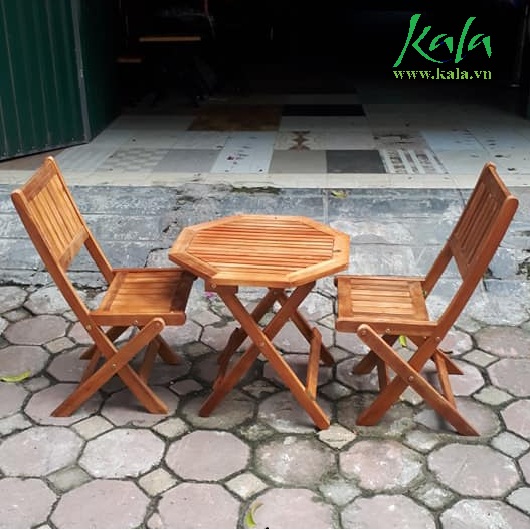 Bộ 1 bàn 2 ghế gỗ cafe xếp gọn