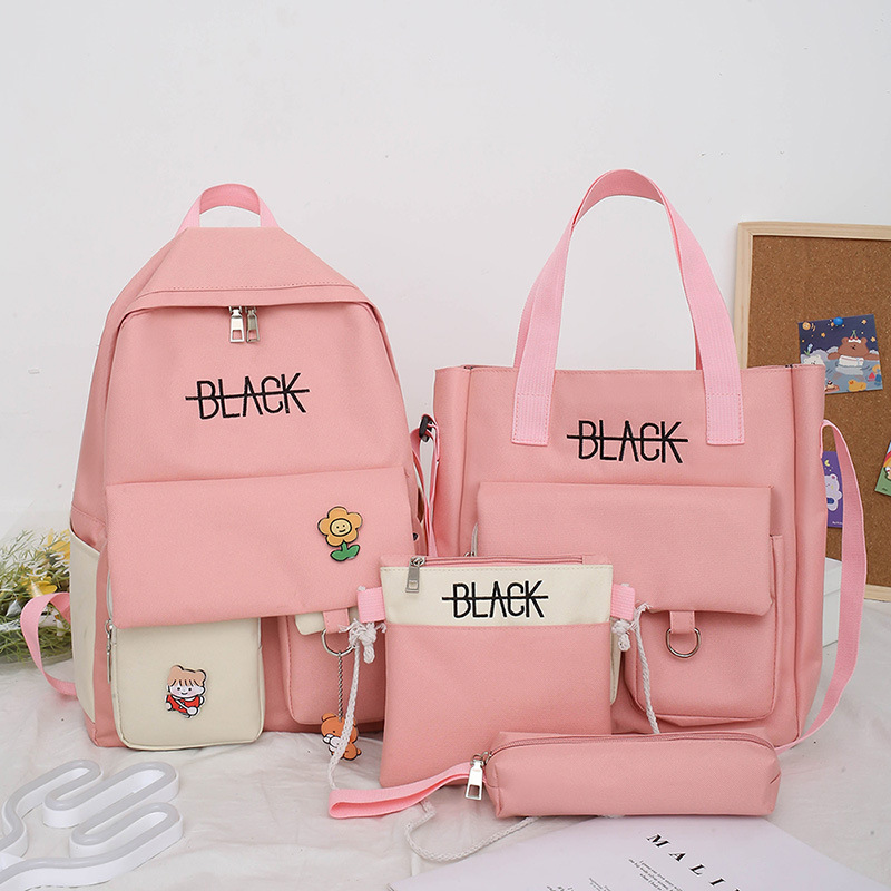 [HCM]Balo Thời Trang Combo 4 Món Nam Nữ Balo Đi Học Balo Học Sinh - Set Balo 4 Món BLACK