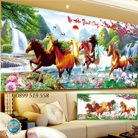 Tranh đính đá Mã đáo thành công kt 120x60 cm