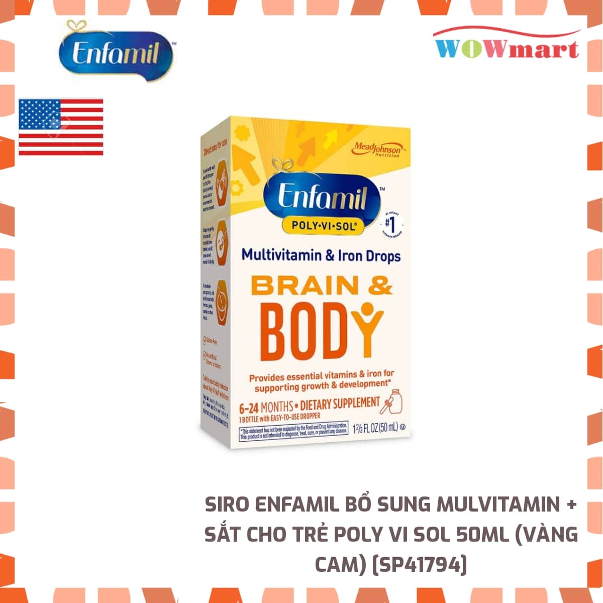 Siro enfamil bổ sung multivitamin + sắt cho trẻ poly vi sol 50ml - mỹ