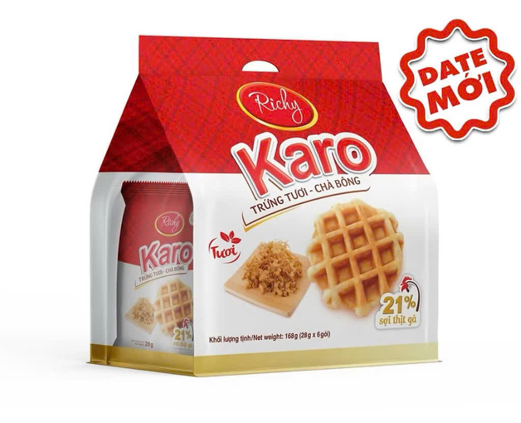 Bánh bông lan Karo chà bông sợi gà 168g và Phô mai hoàng kim 156g, hiệu Richy