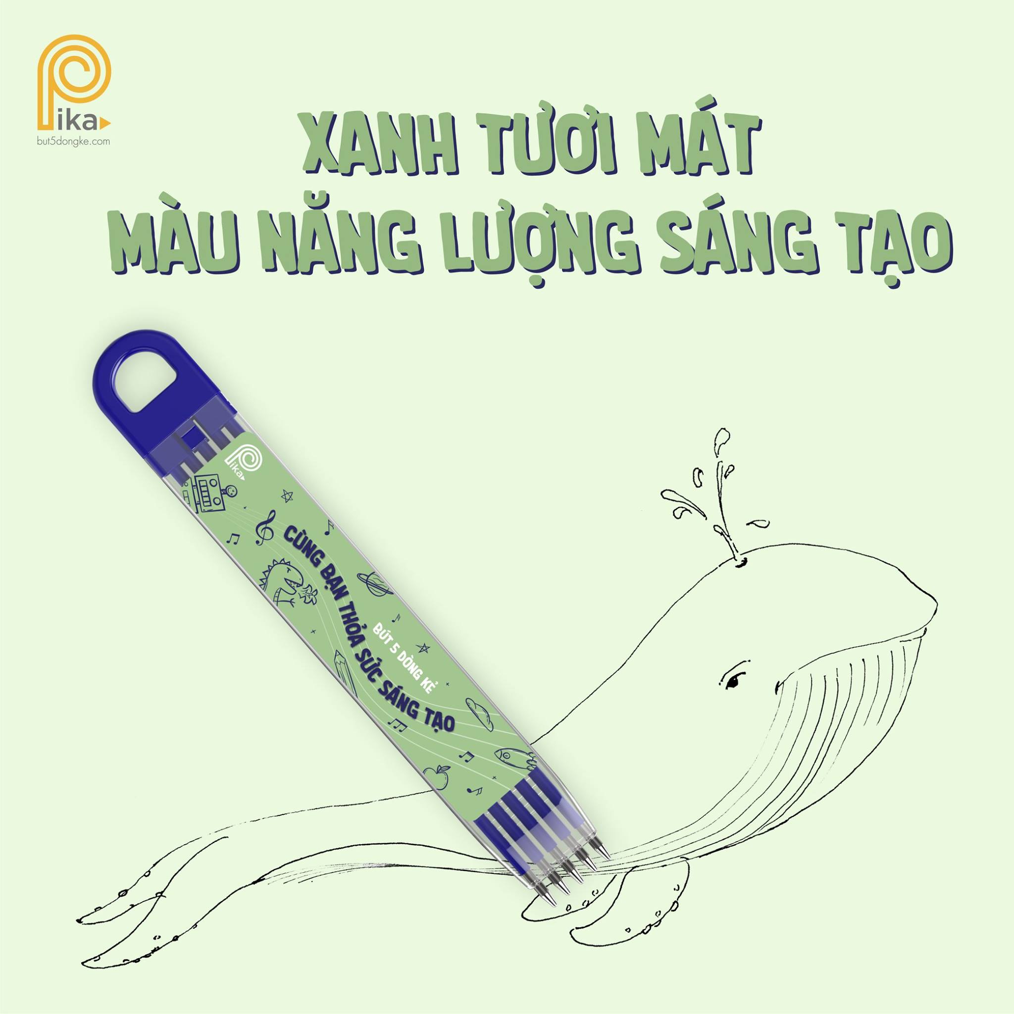 Bút kẻ khuông nhạc pika - xanh