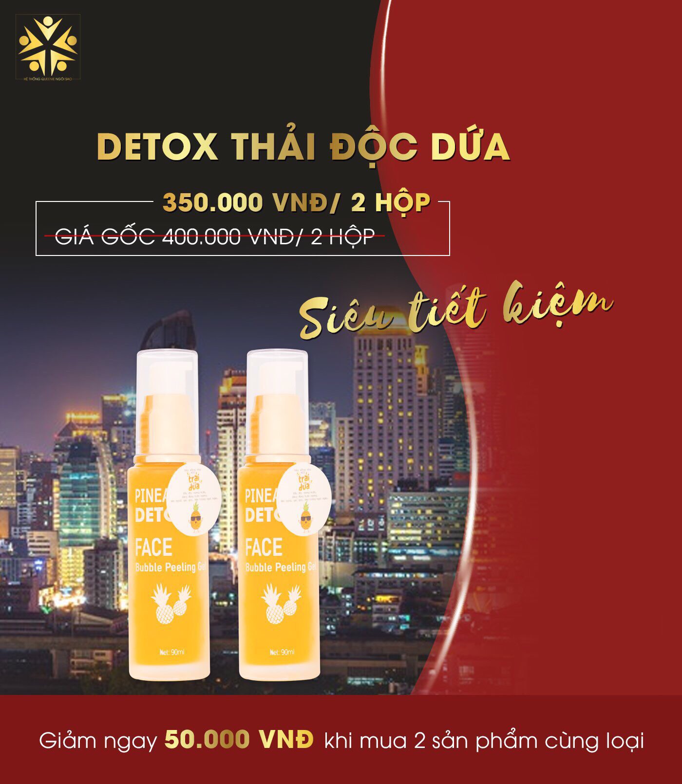 COMBO 2 CHAI DETOX DỨA QUEENIE SKIN THẢI ĐỘC DA SIÊU TIẾT KIỆM [CHÍNH HÃNG]