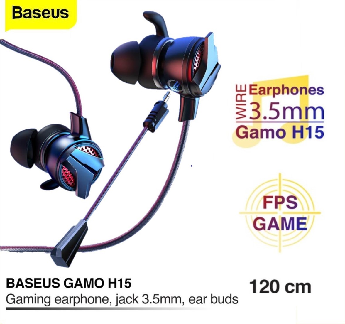 Baseus tai nghe nhét tai bộ tai nghe có dây 3.5mm dành cho người chơi PUBG tai nghe chơi trò chơi tai nghe nhét tai Hi-Fi kèm micro kép tháo rời tai nghe có dây loại C H15