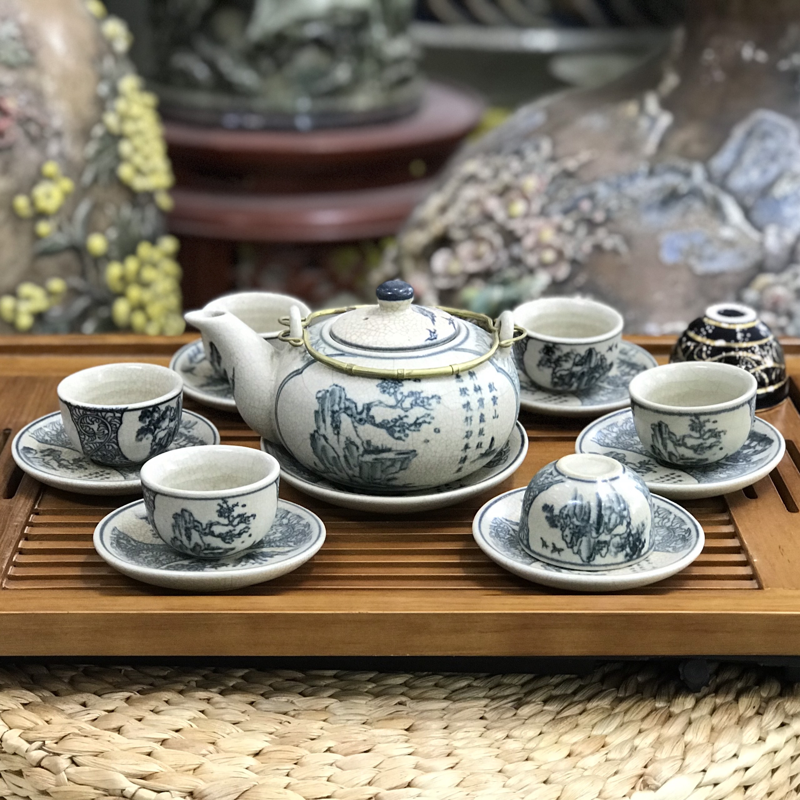 Bộ ấm chén bát tràng men rạn gqa09, bộ ấm chén pha trà bát tràng các dáng