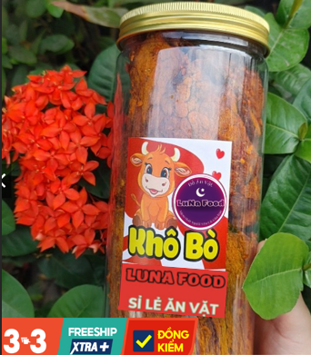 Khô bò miếng mềm cay - thịt bò khô thật - 500g - túi zip - ăn vặt luna food