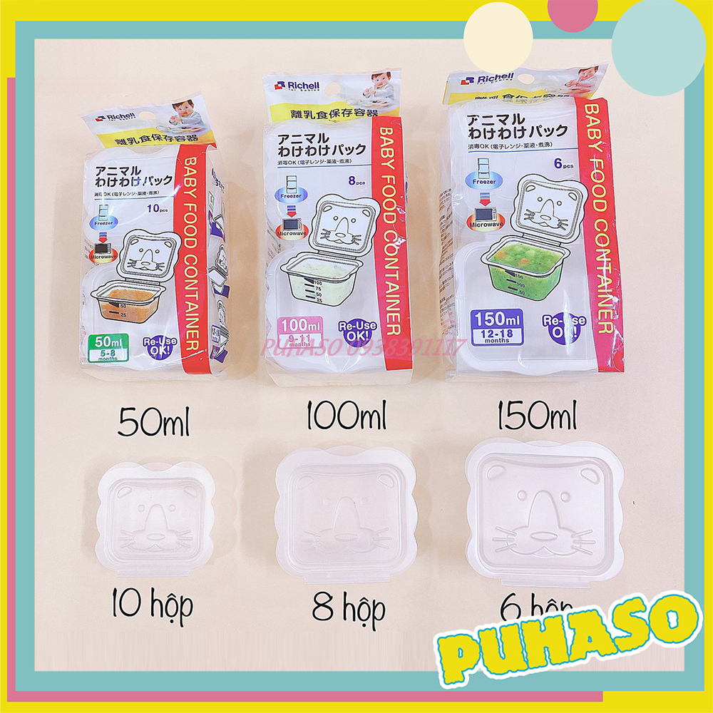 Set hộp chia thực phẩm richell , hộp trữ đông 50ml,100ml,150ml - puhaso