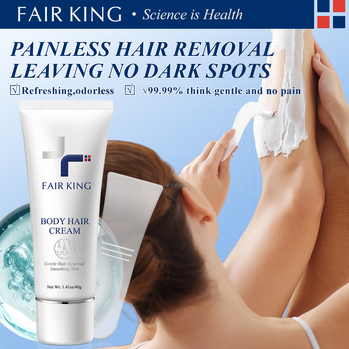 FAIR KING Nam và nữ Kem làm rụng lông thảo dược chăm sóc da Tẩy lông Kem không đau để loại bỏ lông nách Chân lông Chăm sóc cơ thể Cạo râu 40g  - intl