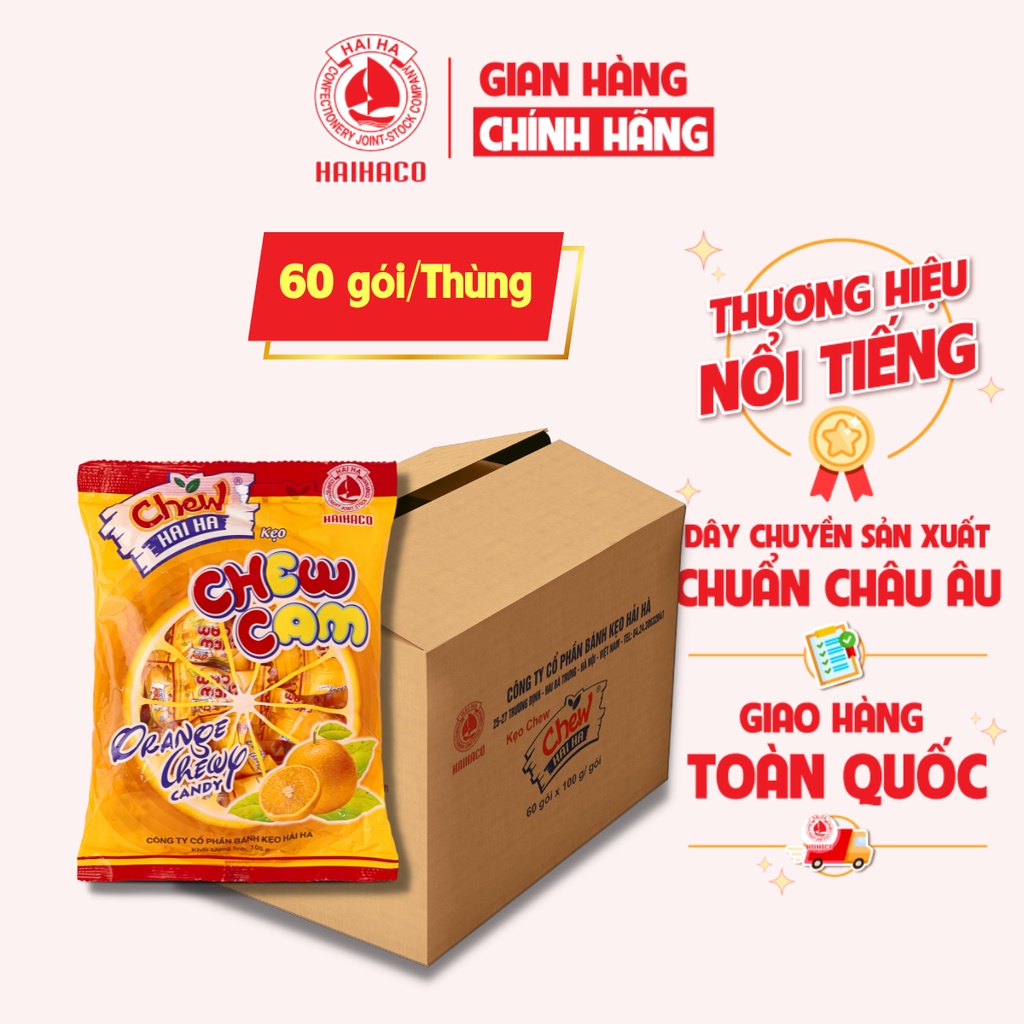 Kẹo chew cam hải hà túi 100g - 60 túi/thùng