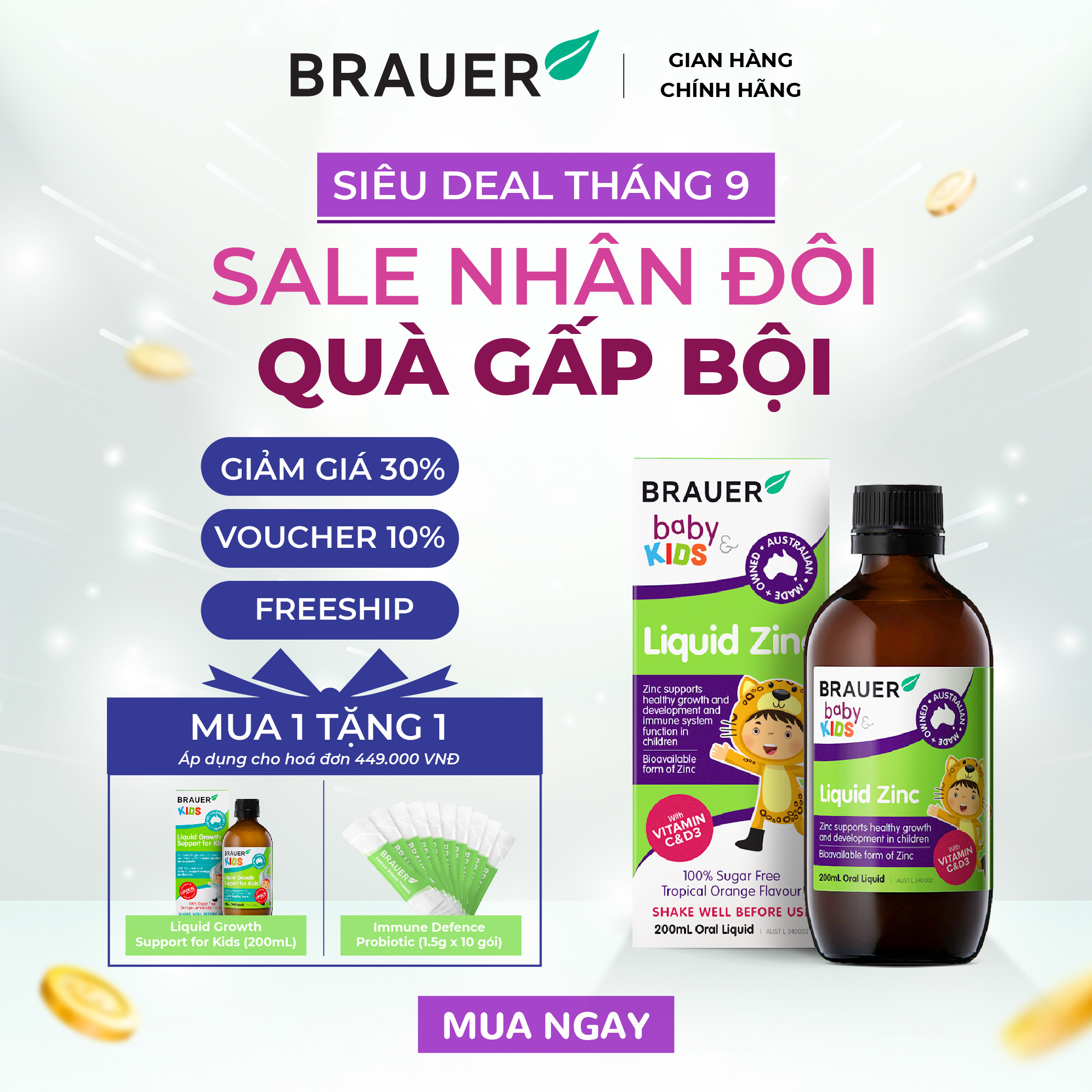 Siro BRAUER ZinC - Kẽm Hỗ trợ Biếng ăn cho trẻ từ 1 tuổi (200ml)