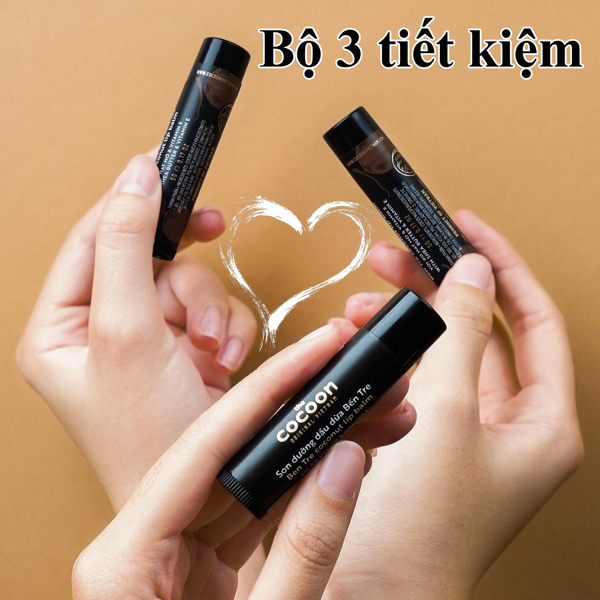Bộ 3 cây son dưỡng môi giảm thâm dầu dừa bến tre Cocoon (5g x 3) giúp đôi môi mềm mượt căng mọng chống khô môi nứt nẻ môi