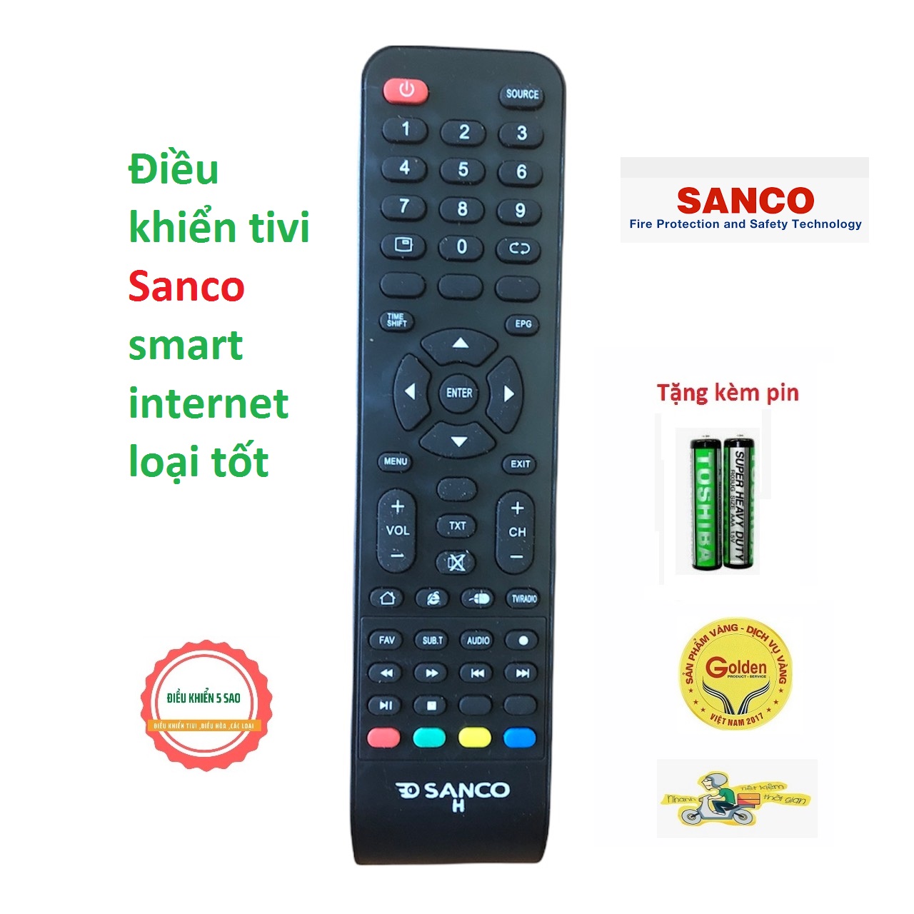 Điều khiển tivi Sanco smart internet zin theo máy chất lượng cao - tặng kèm pin chính hãng - Remote tivi Sanco smart internet - Đầu bấm TV Sanco vào mạng internet chất lượng cao